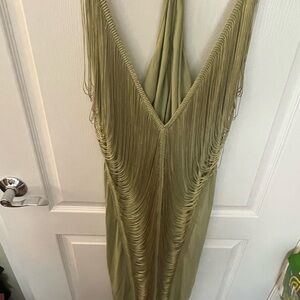 Pretty Little Thing Plus long fringe green dress. New With Tags.
